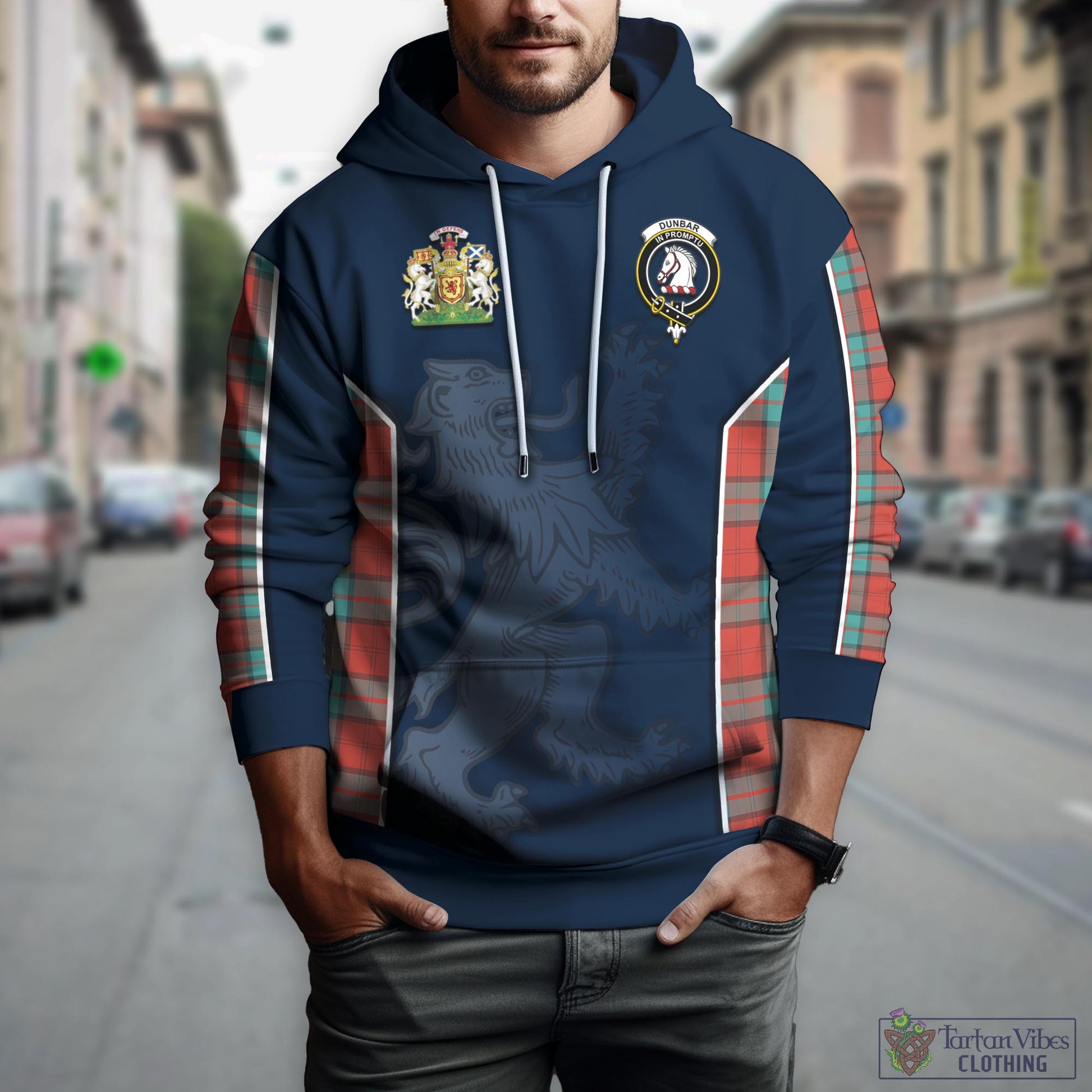 Tartan Vibes Clothing Dunbar Ancient Tartan Hoodie with Family Crest and Lion Rampant Vibes Sport Style