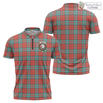 Dunbar Ancient Tartan Zipper Polo Shirt with Family Crest