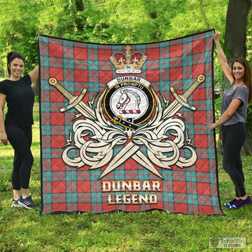 Dunbar Ancient Tartan Quilt with Clan Crest and the Golden Sword of Courageous Legacy