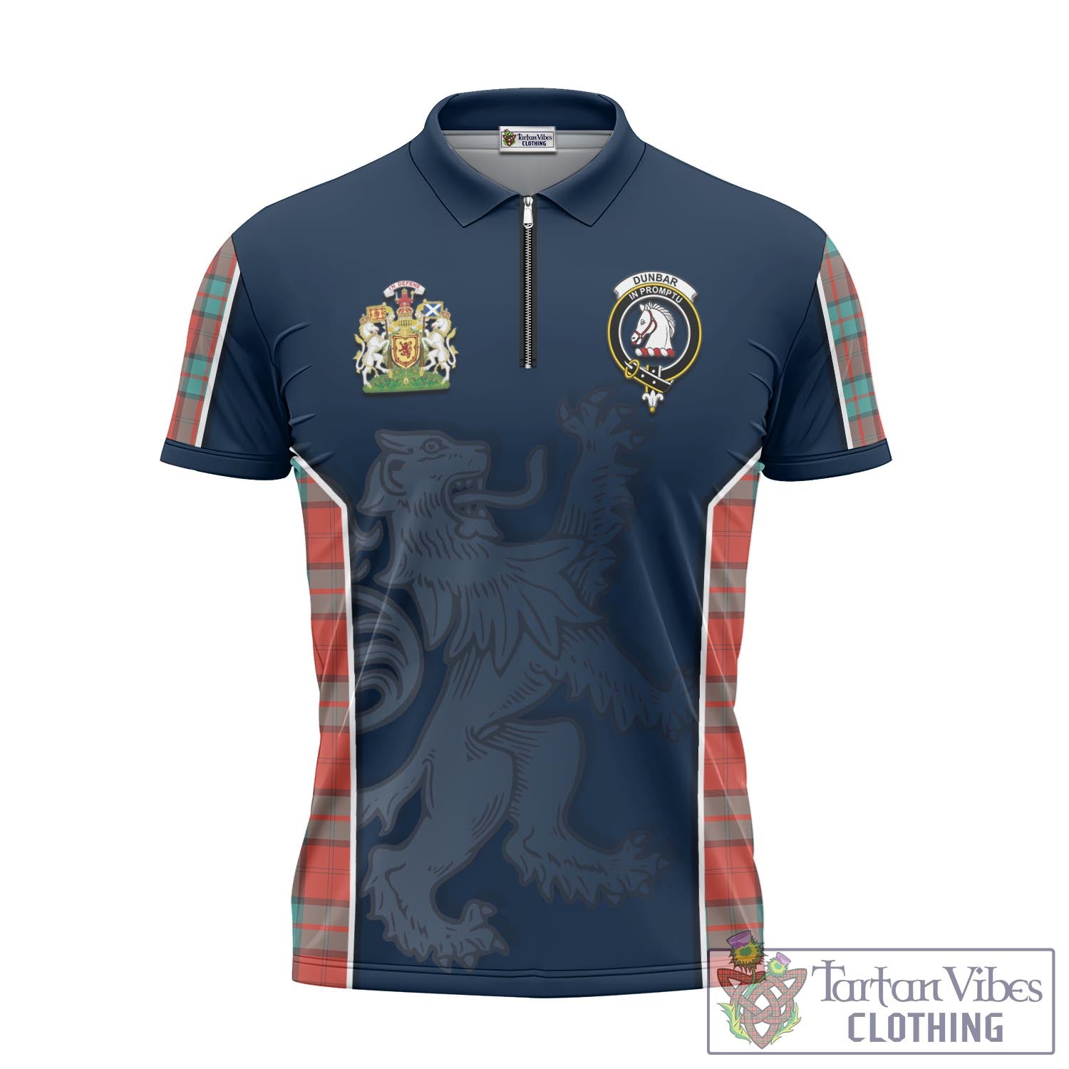Tartan Vibes Clothing Dunbar Ancient Tartan Zipper Polo Shirt with Family Crest and Lion Rampant Vibes Sport Style