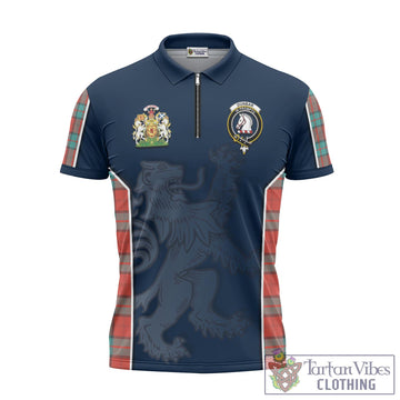 Dunbar Ancient Tartan Zipper Polo Shirt with Family Crest and Lion Rampant Vibes Sport Style