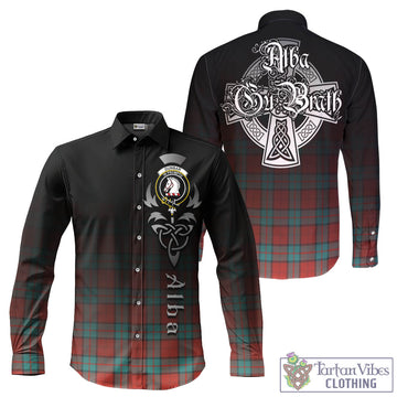 Dunbar Ancient Tartan Long Sleeve Button Up Featuring Alba Gu Brath Family Crest Celtic Inspired