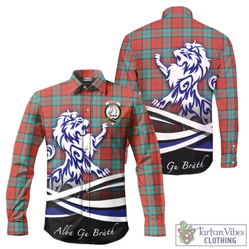 Dunbar Ancient Tartan Long Sleeve Button Up Shirt with Alba Gu Brath Regal Lion Emblem