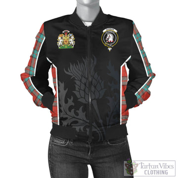 Dunbar Ancient Tartan Bomber Jacket with Family Crest and Scottish Thistle Vibes Sport Style