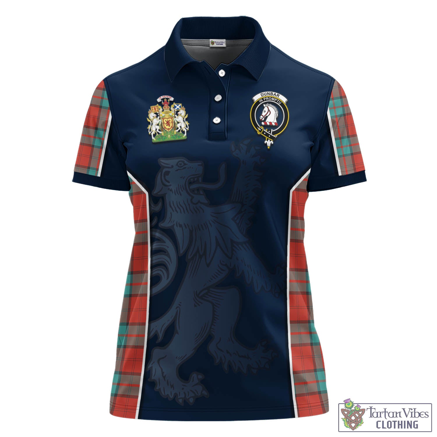 Tartan Vibes Clothing Dunbar Ancient Tartan Women's Polo Shirt with Family Crest and Lion Rampant Vibes Sport Style