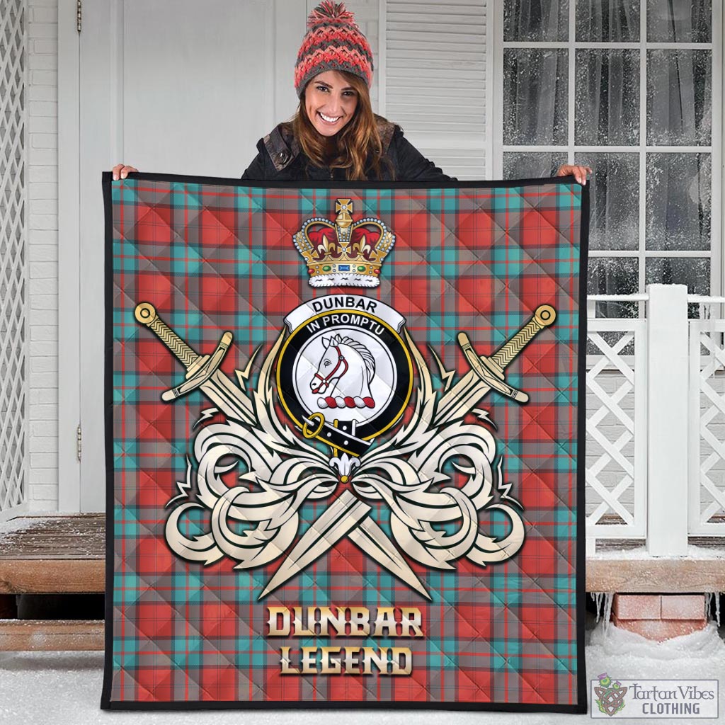 Tartan Vibes Clothing Dunbar Ancient Tartan Quilt with Clan Crest and the Golden Sword of Courageous Legacy