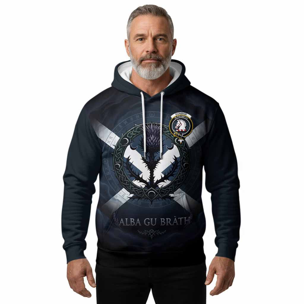 Dunbar Clan Crest Hoodie with Celtic Knot Thistle and Saltire