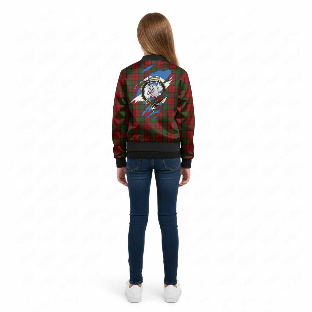 Dunbar Clan Crest In Me Tartan Kid Bomber Jacket Scotland Flag Style