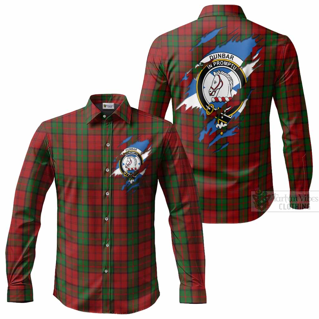Dunbar Clan Crest In Me Tartan Long Sleeve Button Shirts Scotland Flag Style