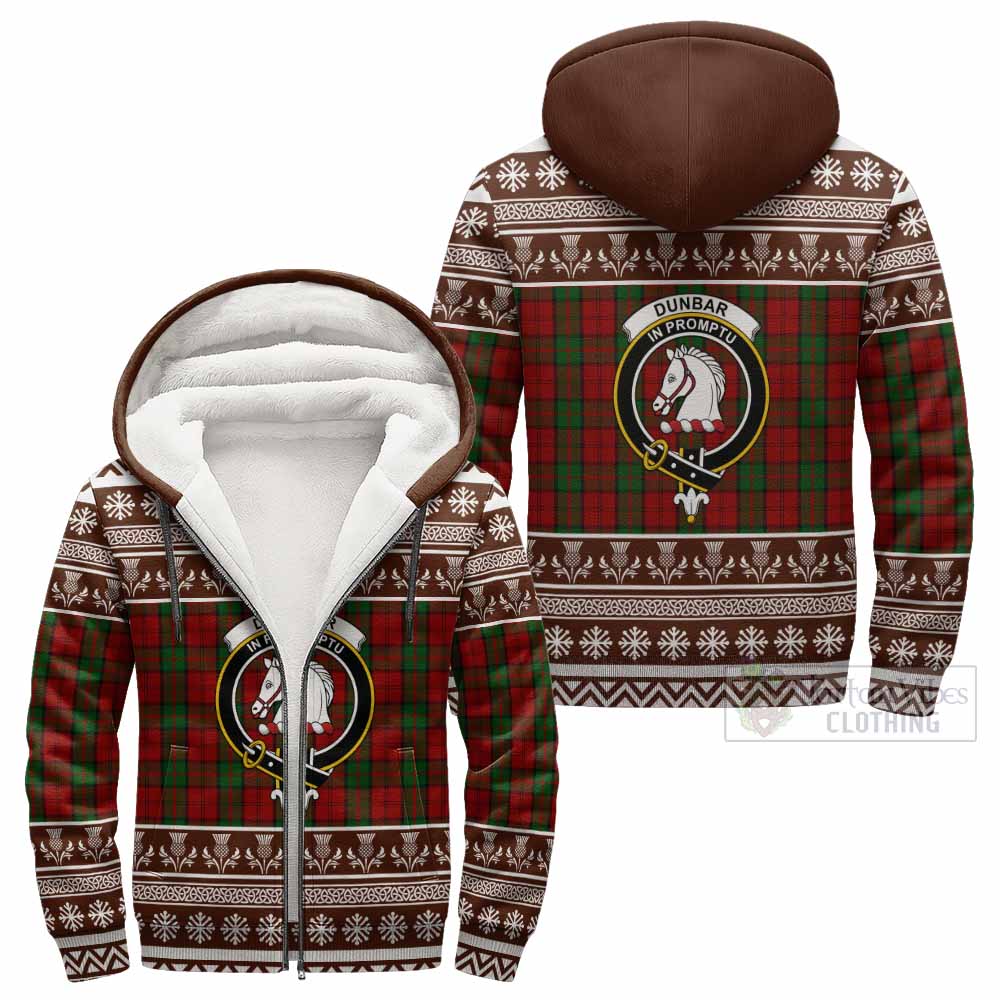 Dunbar Clan Tartan Christmas Fleece Hoodie with Family Crest - Tartan Vibes Clothing