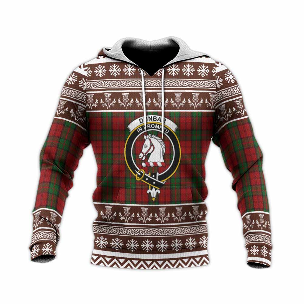 Dunbar Clan Tartan Christmas Knitted Hoodie with Family Crest - Tartan Vibes Clothing