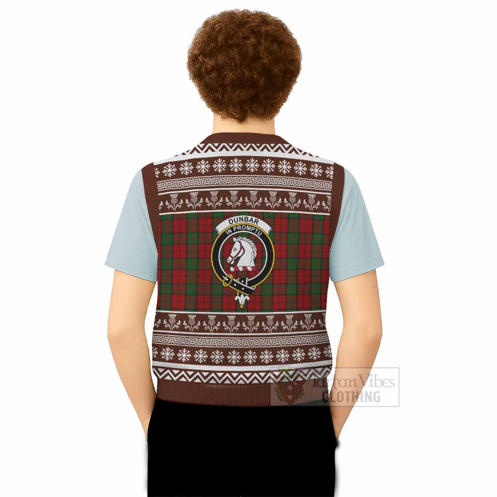 Dunbar Clan Tartan Christmas Knitted V-Neck Vest with Family Crest - Tartan Vibes Clothing