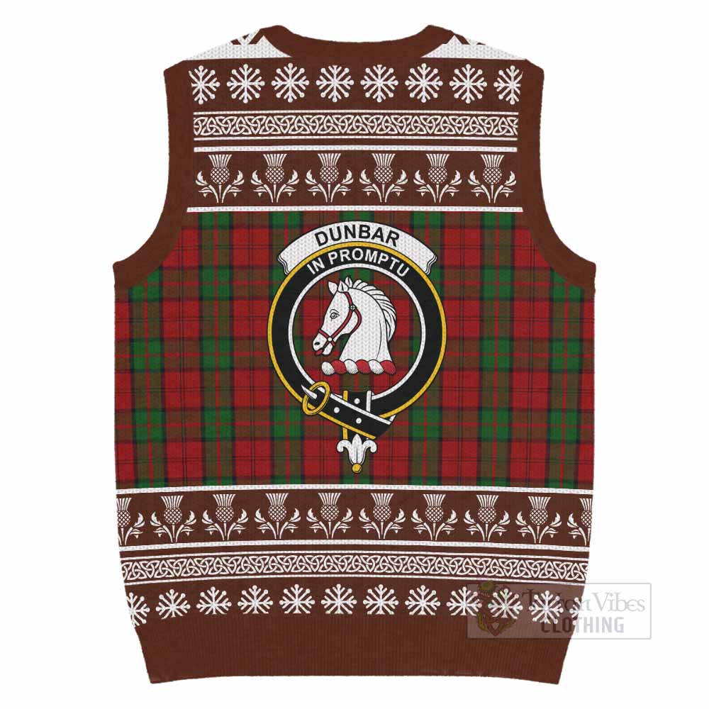 Dunbar Clan Tartan Christmas Knitted V-Neck Vest with Family Crest - Tartan Vibes Clothing