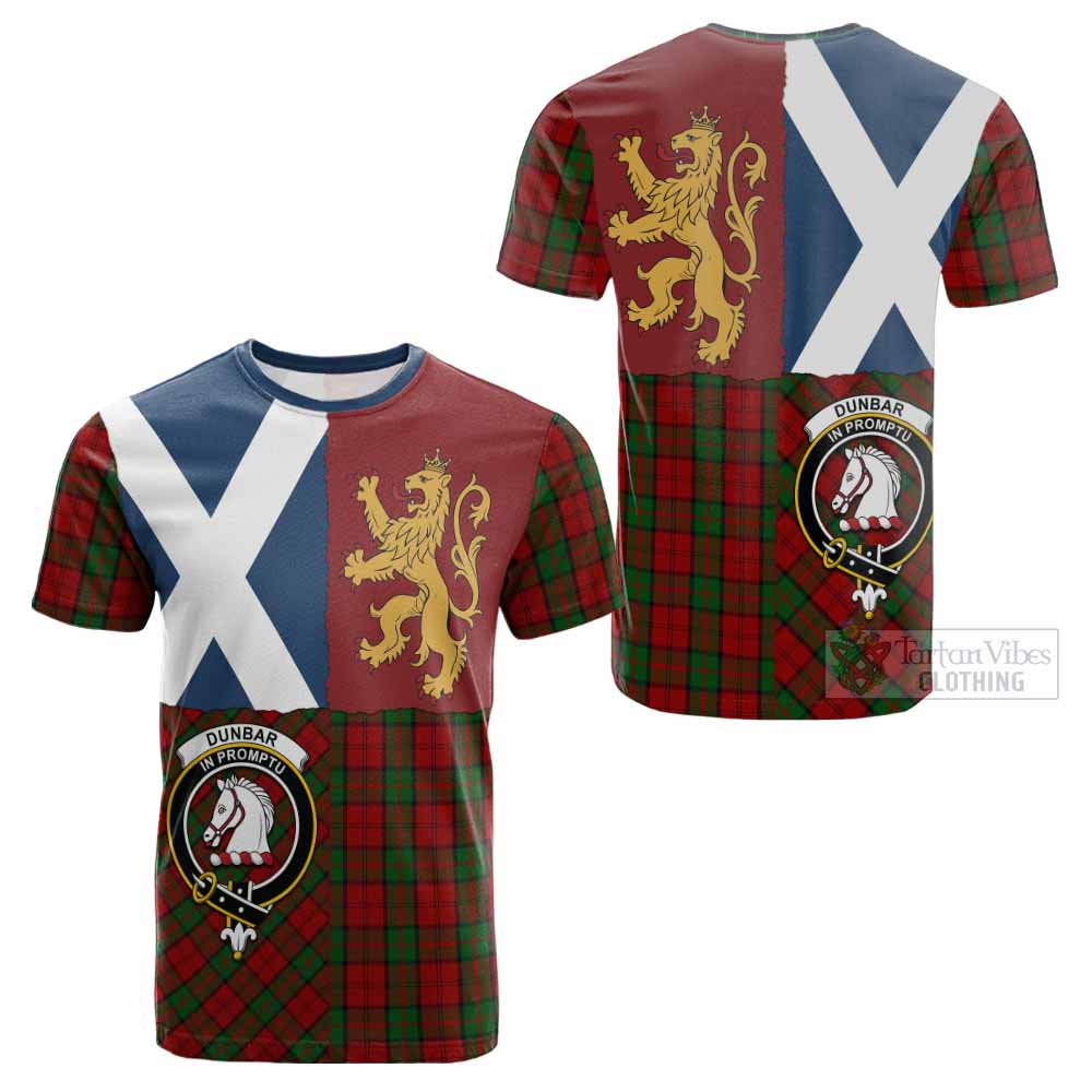 Dunbar Crest Tartan Cotton T-shirt with Lion Rampant Saltire Style - Tartan Vibes Clothing