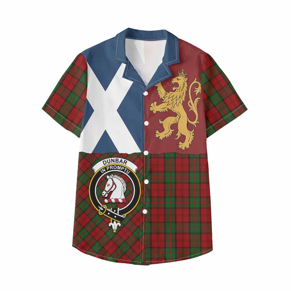 Dunbar Crest Tartan Kid Hawaiian Shirt with Lion Rampant Saltire Style - Tartan Vibes Clothing