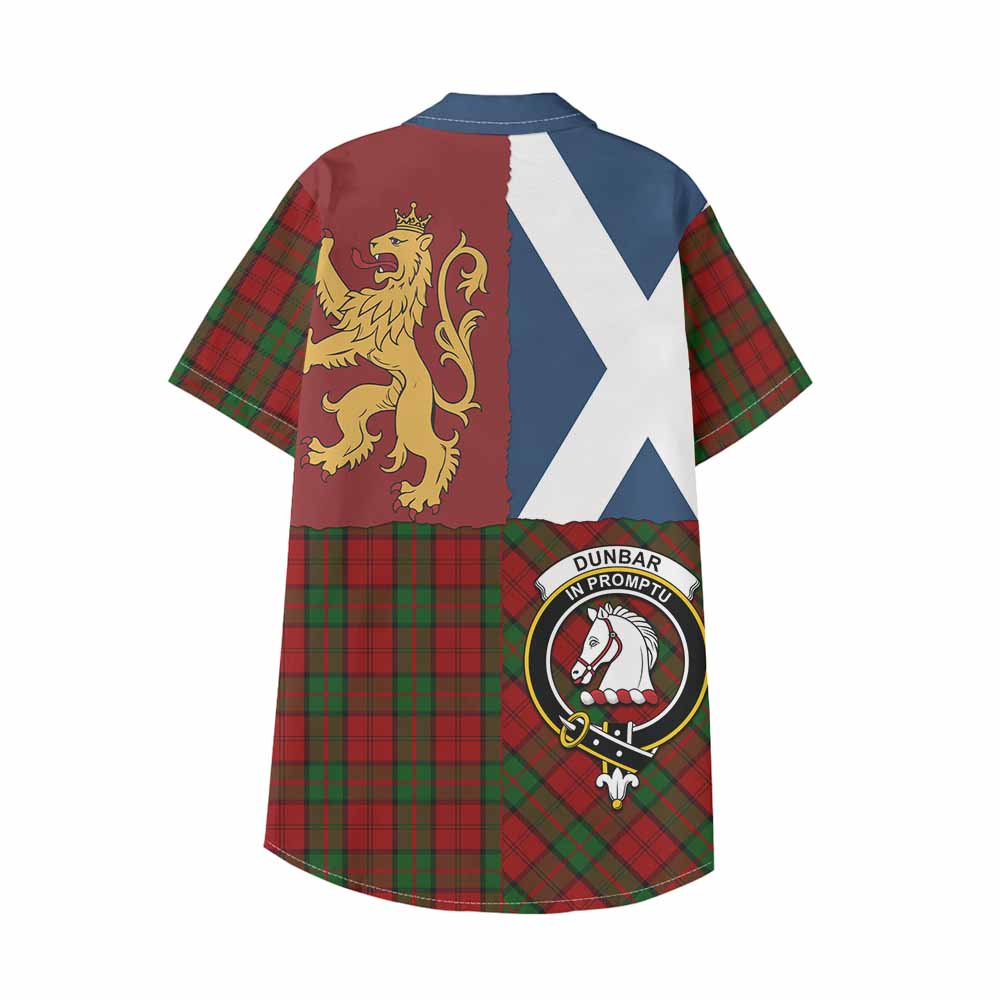 Dunbar Crest Tartan Kid Hawaiian Shirt with Lion Rampant Saltire Style - Tartan Vibes Clothing