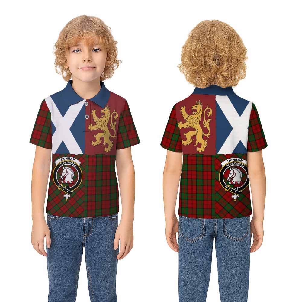 Dunbar Crest Tartan Kid Polo Shirt with Lion Rampant Saltire Style - Tartan Vibes Clothing