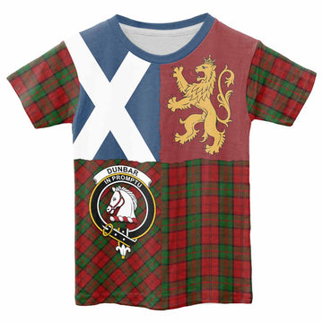 Dunbar Crest Tartan Kid T-shirt with Lion Rampant Saltire Style