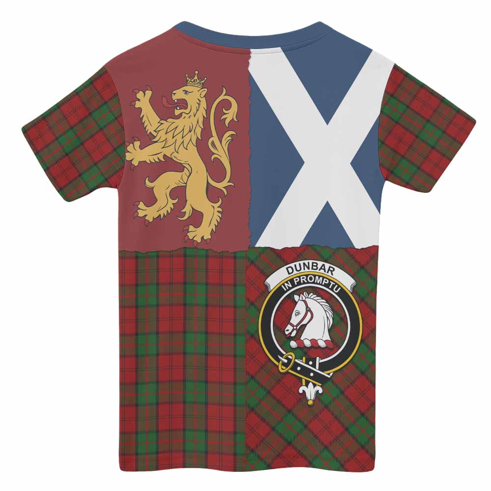 Dunbar Crest Tartan Kid T-shirt with Lion Rampant Saltire Style - Tartan Vibes Clothing