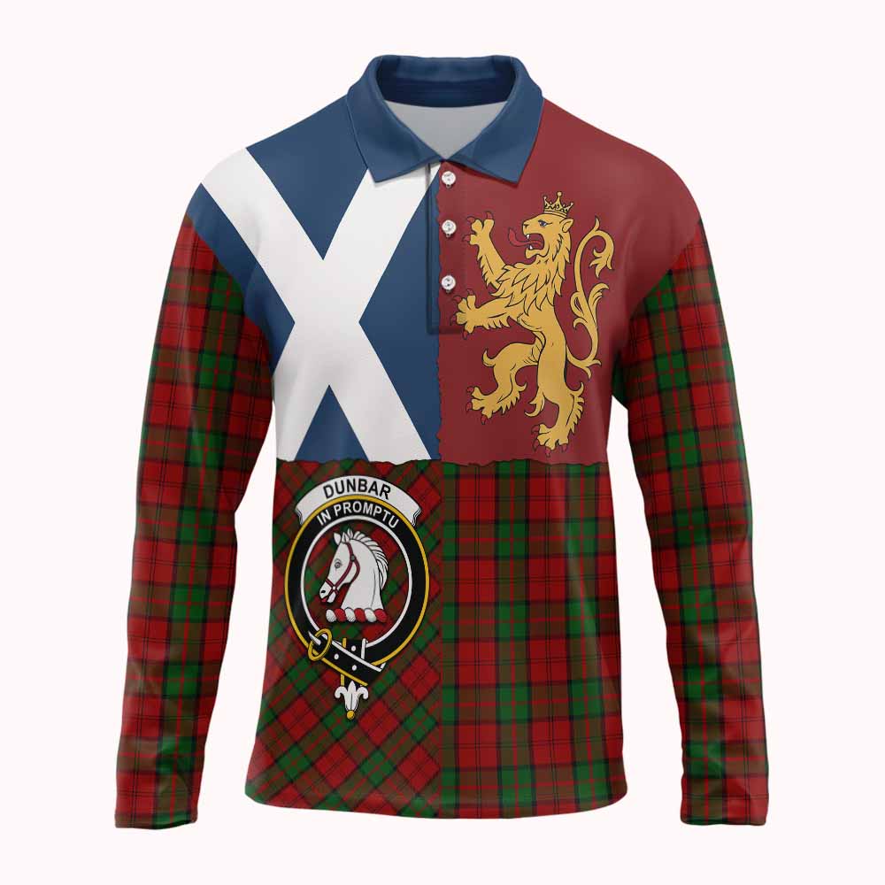 Dunbar Crest Tartan Long Sleeve Polo Shirt with Lion Rampant Saltire Style