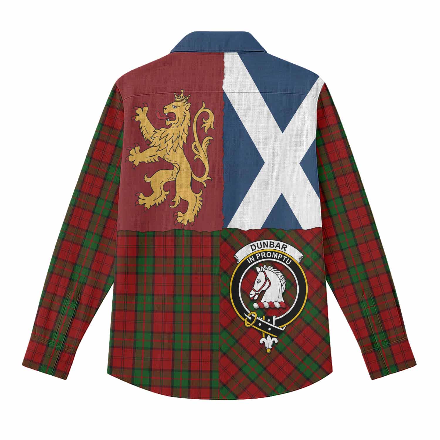 Dunbar Crest Tartan Women Casual Shirt with Lion Rampant Saltire Style