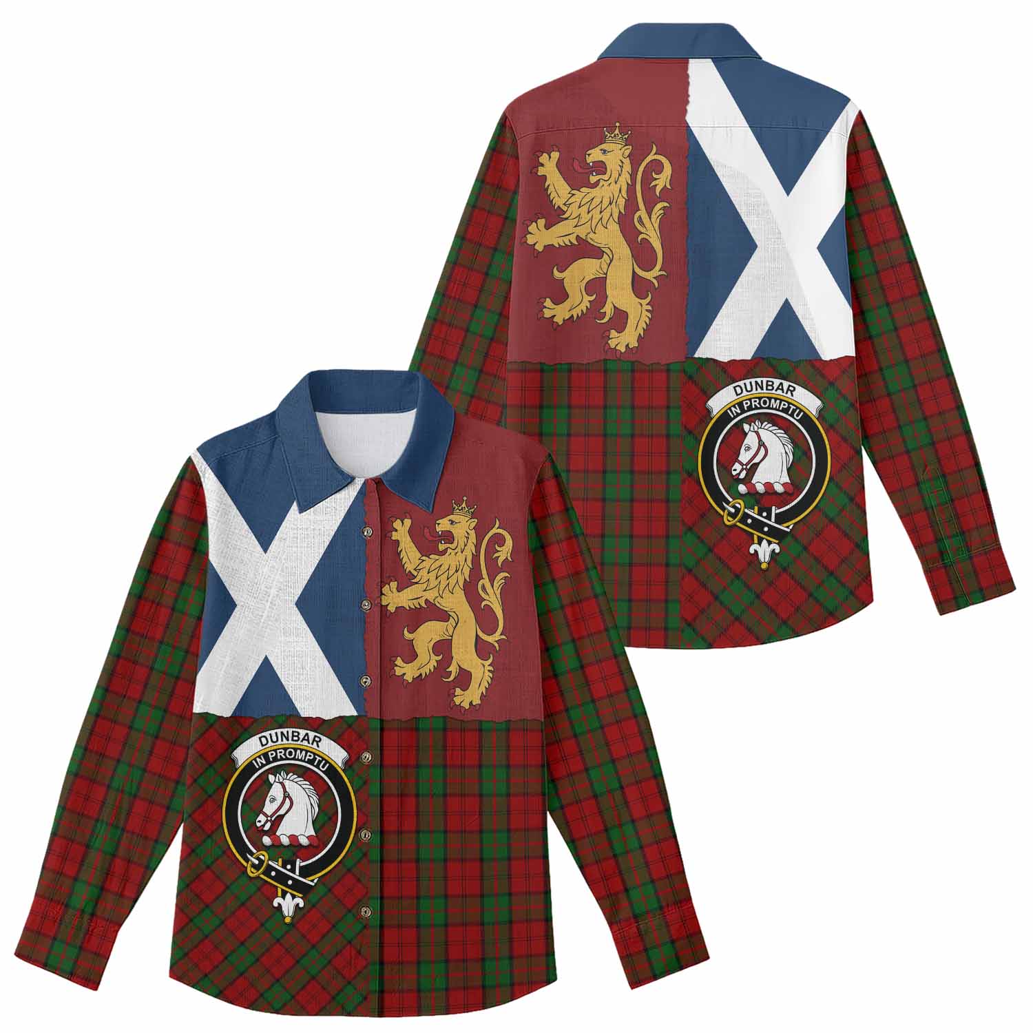 Dunbar Crest Tartan Women Casual Shirt with Lion Rampant Saltire Style