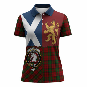 Dunbar Crest Tartan Women Polo Shirt with Lion Rampant Saltire Style