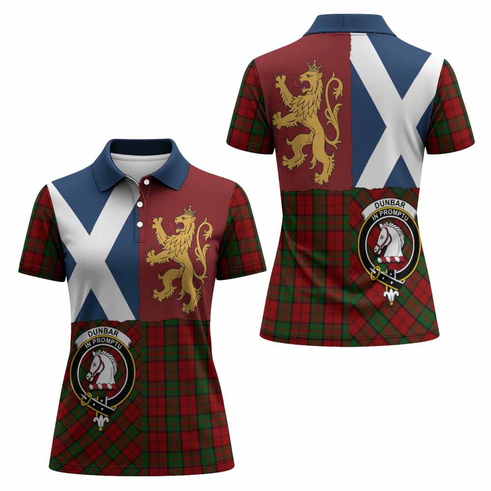 Dunbar Crest Tartan Women Polo Shirt with Lion Rampant Saltire Style