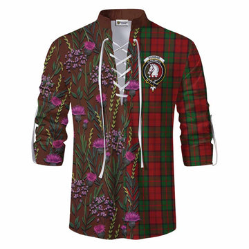 Dunbar Family Crest Tartan Ghillie Shirt Scottish Thistle Flower Pattern Half Style
