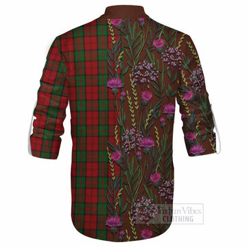 Dunbar Family Crest Tartan Ghillie Shirt Scottish Thistle Flower Pattern Half Style