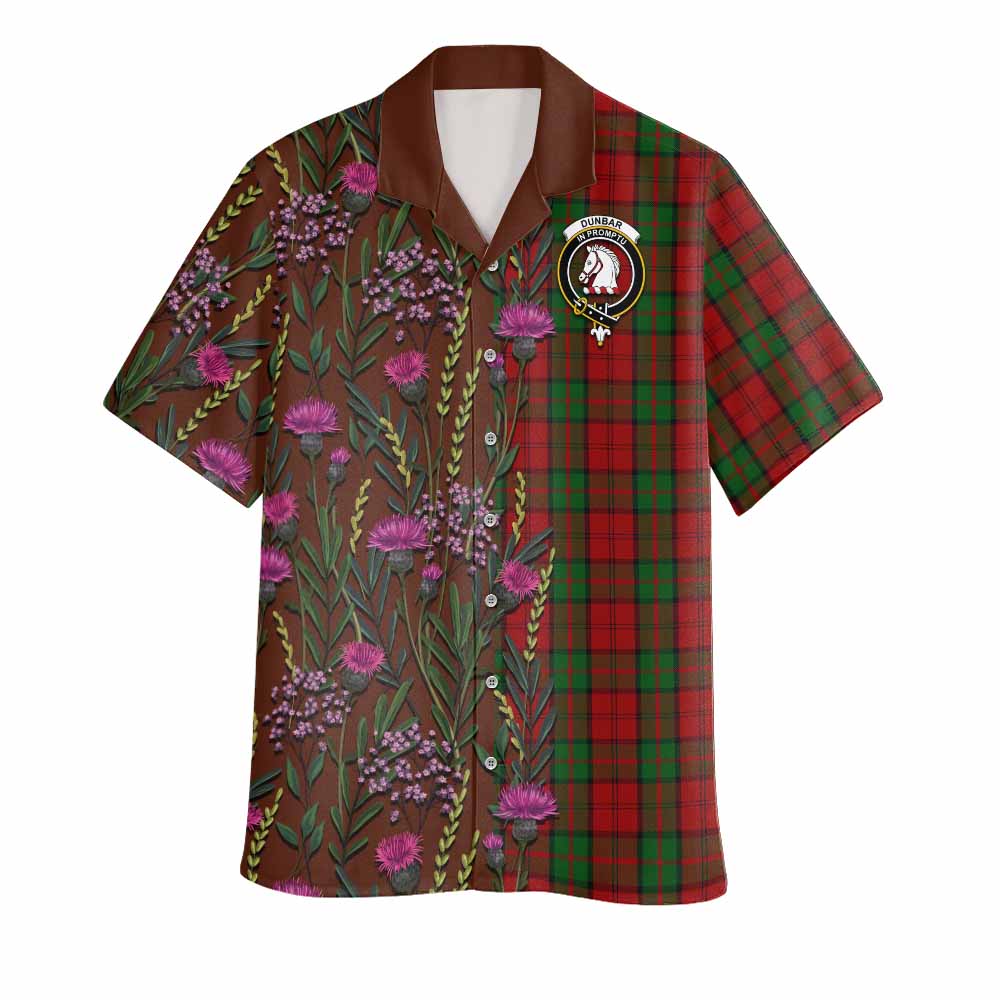Dunbar Family Crest Tartan Hawaiian Shirt Scottish Thistle Flower Pattern Half Style - Tartan Vibes Clothing