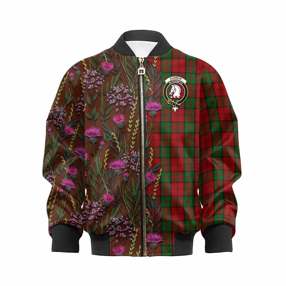 Dunbar Family Crest Tartan Kid Bomber Jacket Scottish Thistle Flower Pattern Half Style - Tartan Vibes Clothing