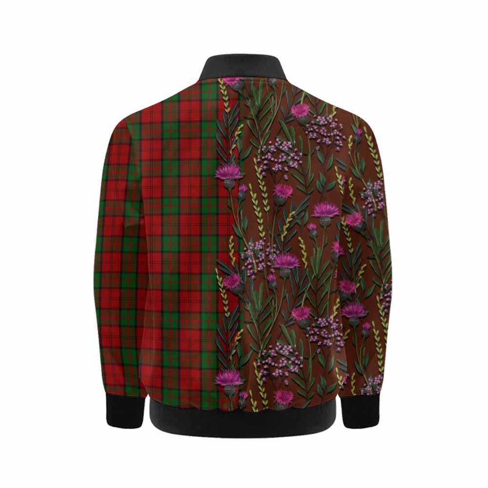 Dunbar Family Crest Tartan Kid Bomber Jacket Scottish Thistle Flower Pattern Half Style - Tartan Vibes Clothing