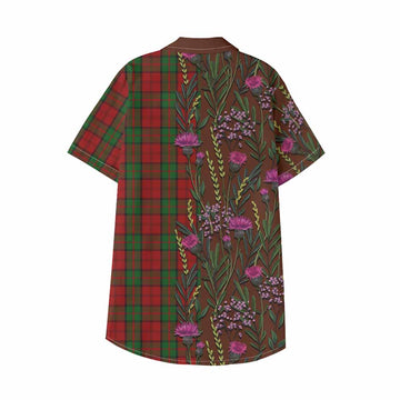 Dunbar Family Crest Tartan Kid Hawaiian Shirt Scottish Thistle Flower Pattern Half Style