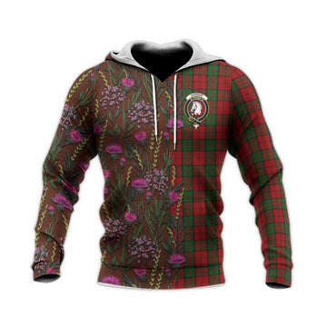 Dunbar Family Crest Tartan Knitted Hoodie Scottish Thistle Flower Pattern Half Style