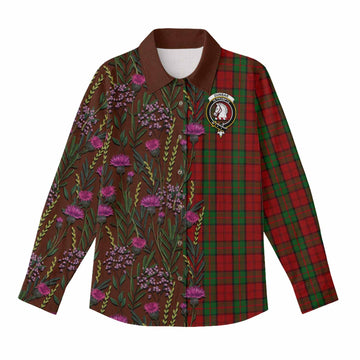 Dunbar Family Crest Tartan Women Casual Shirt Scottish Thistle Flower Pattern Half Style - Tartan Vibes Clothing