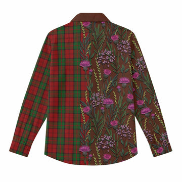Dunbar Family Crest Tartan Women Casual Shirt Scottish Thistle Flower Pattern Half Style - Tartan Vibes Clothing