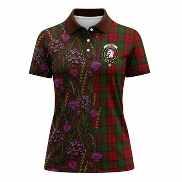 Dunbar Family Crest Tartan Women Polo Shirt Scottish Thistle Flower Pattern Half Style