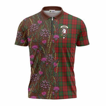Dunbar Family Crest Tartan Zipper Polo Shirt Scottish Thistle Flower Pattern Half Style