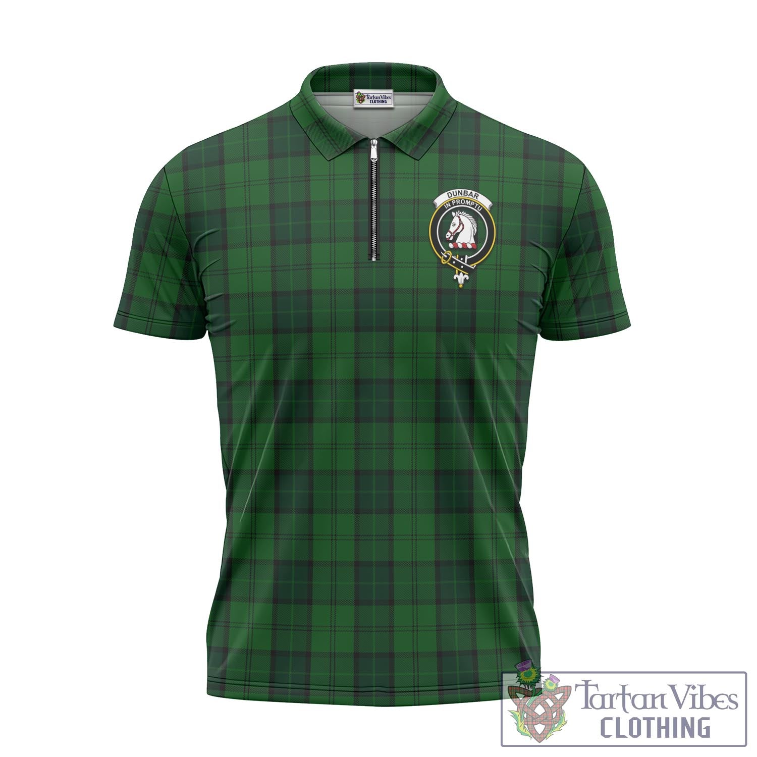 Tartan Vibes Clothing Dunbar Hunting Tartan Zipper Polo Shirt with Family Crest