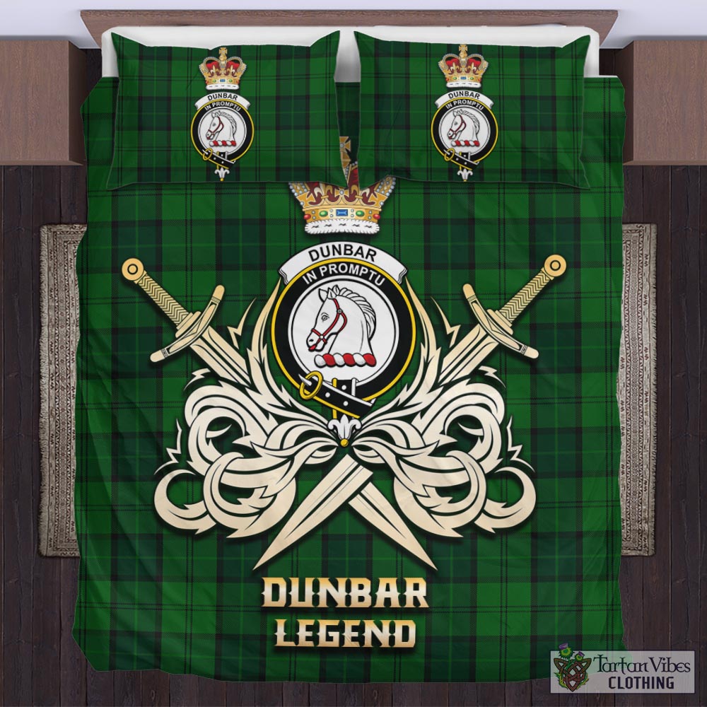 Tartan Vibes Clothing Dunbar Hunting Tartan Bedding Set with Clan Crest and the Golden Sword of Courageous Legacy