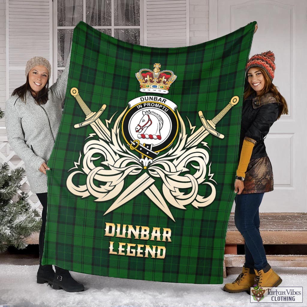 Tartan Vibes Clothing Dunbar Hunting Tartan Blanket with Clan Crest and the Golden Sword of Courageous Legacy