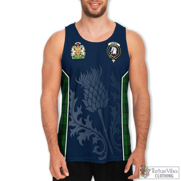 Dunbar Hunting Tartan Men's Tanks Top with Family Crest and Scottish Thistle Vibes Sport Style