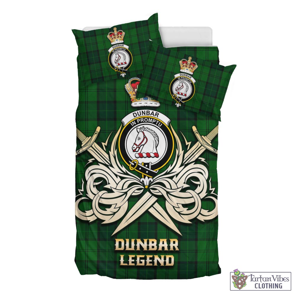 Tartan Vibes Clothing Dunbar Hunting Tartan Bedding Set with Clan Crest and the Golden Sword of Courageous Legacy