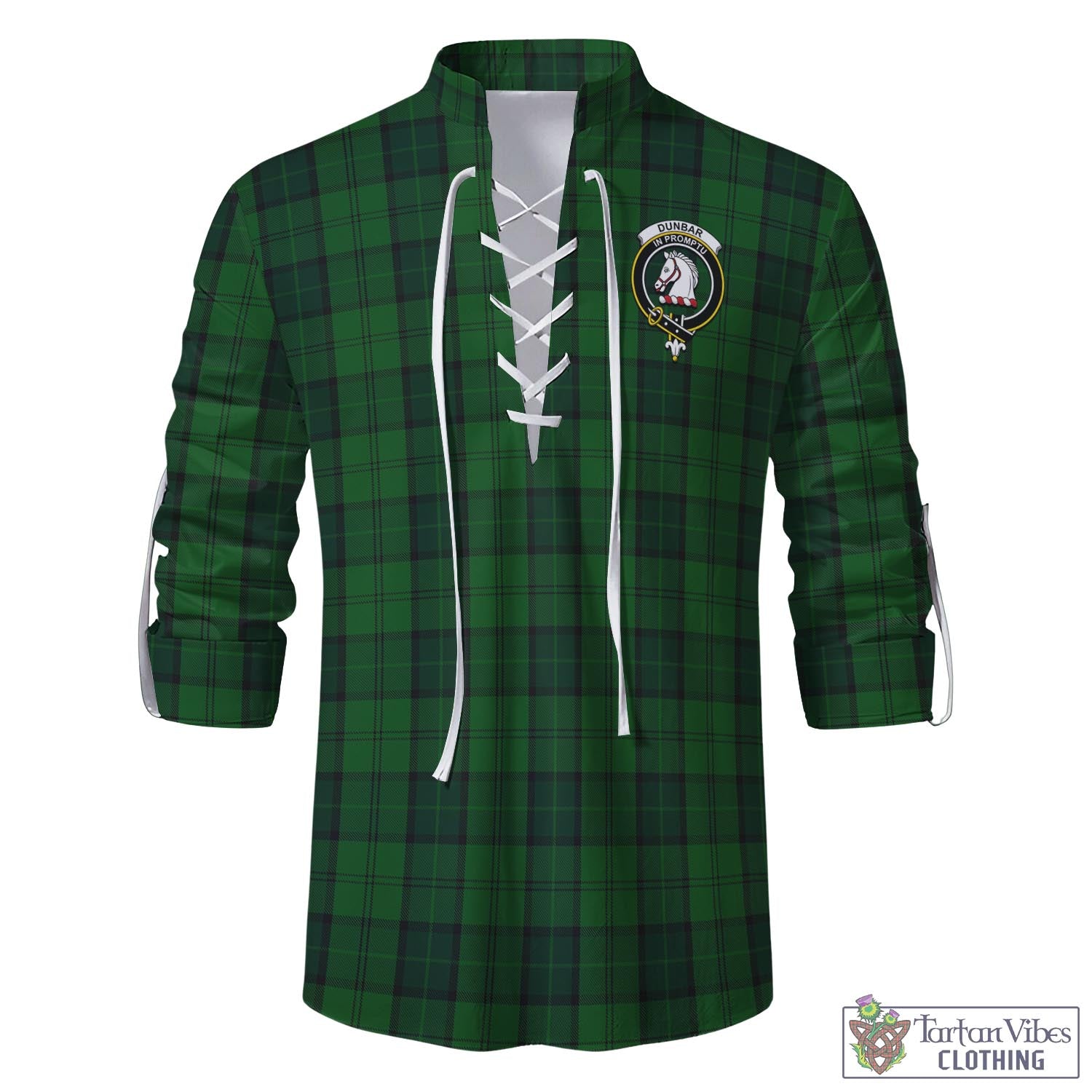Tartan Vibes Clothing Dunbar Hunting Tartan Men's Scottish Traditional Jacobite Ghillie Kilt Shirt with Family Crest
