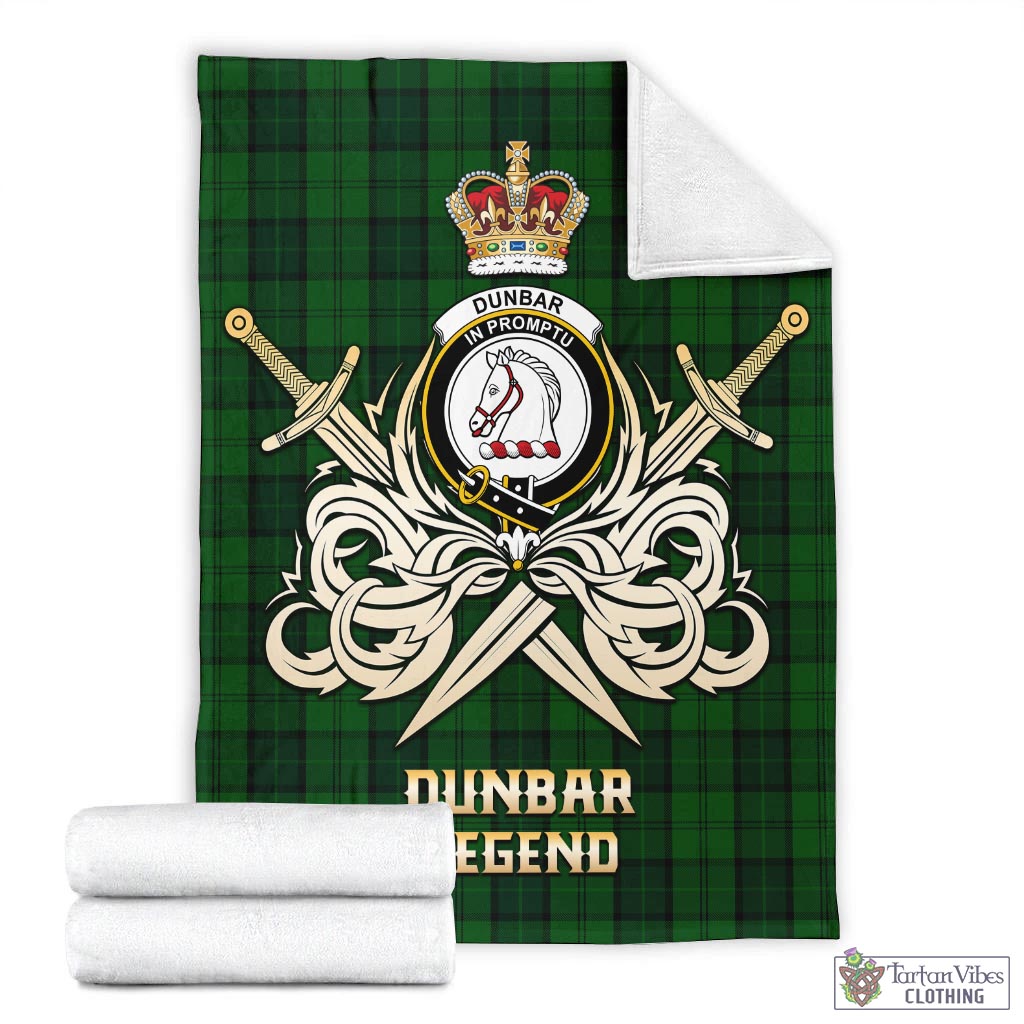 Tartan Vibes Clothing Dunbar Hunting Tartan Blanket with Clan Crest and the Golden Sword of Courageous Legacy