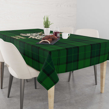 Dunbar Hunting Tartan Tablecloth with Clan Crest and the Golden Sword of Courageous Legacy