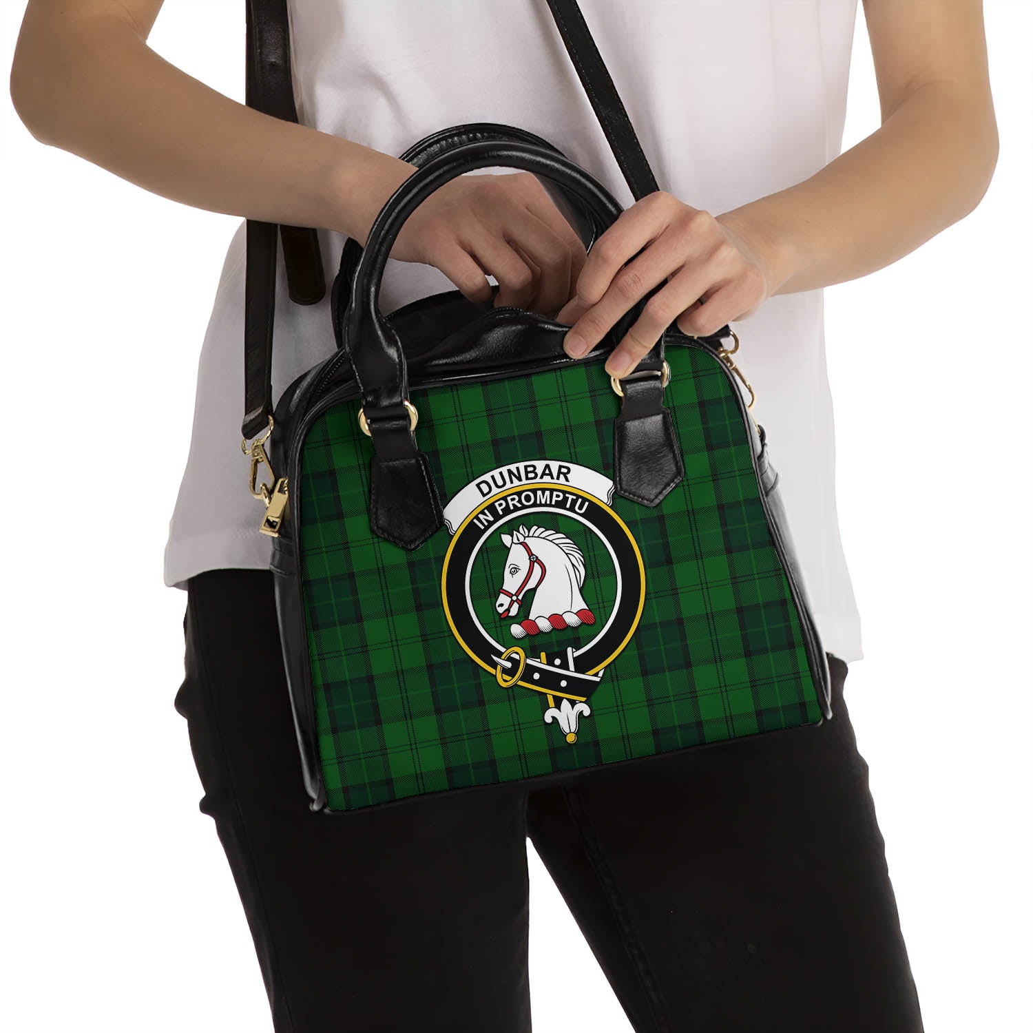 Dunbar Hunting Tartan Shoulder Handbags with Family Crest - Tartanvibesclothing