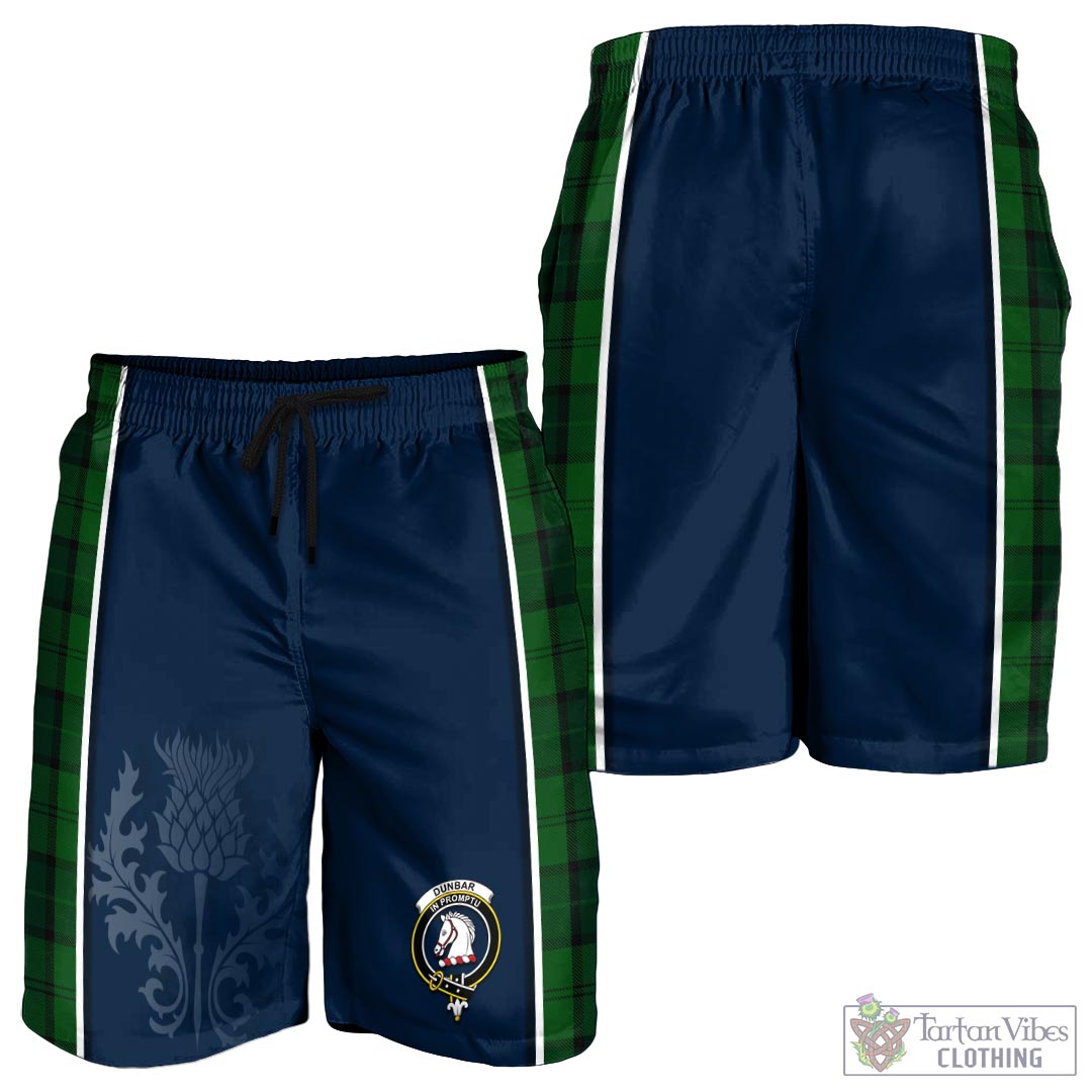 Tartan Vibes Clothing Dunbar Hunting Tartan Men's Shorts with Family Crest and Scottish Thistle Vibes Sport Style