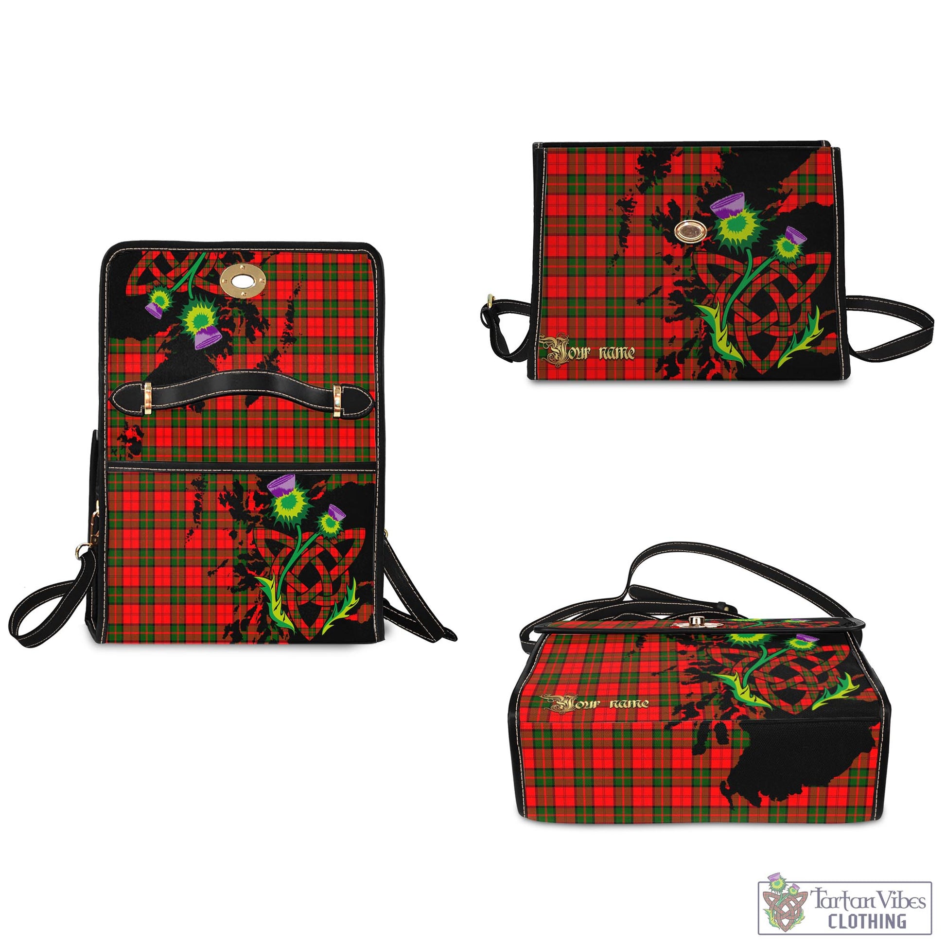 Tartan Vibes Clothing Dunbar Modern Tartan Waterproof Canvas Bag with Scotland Map and Thistle Celtic Accents